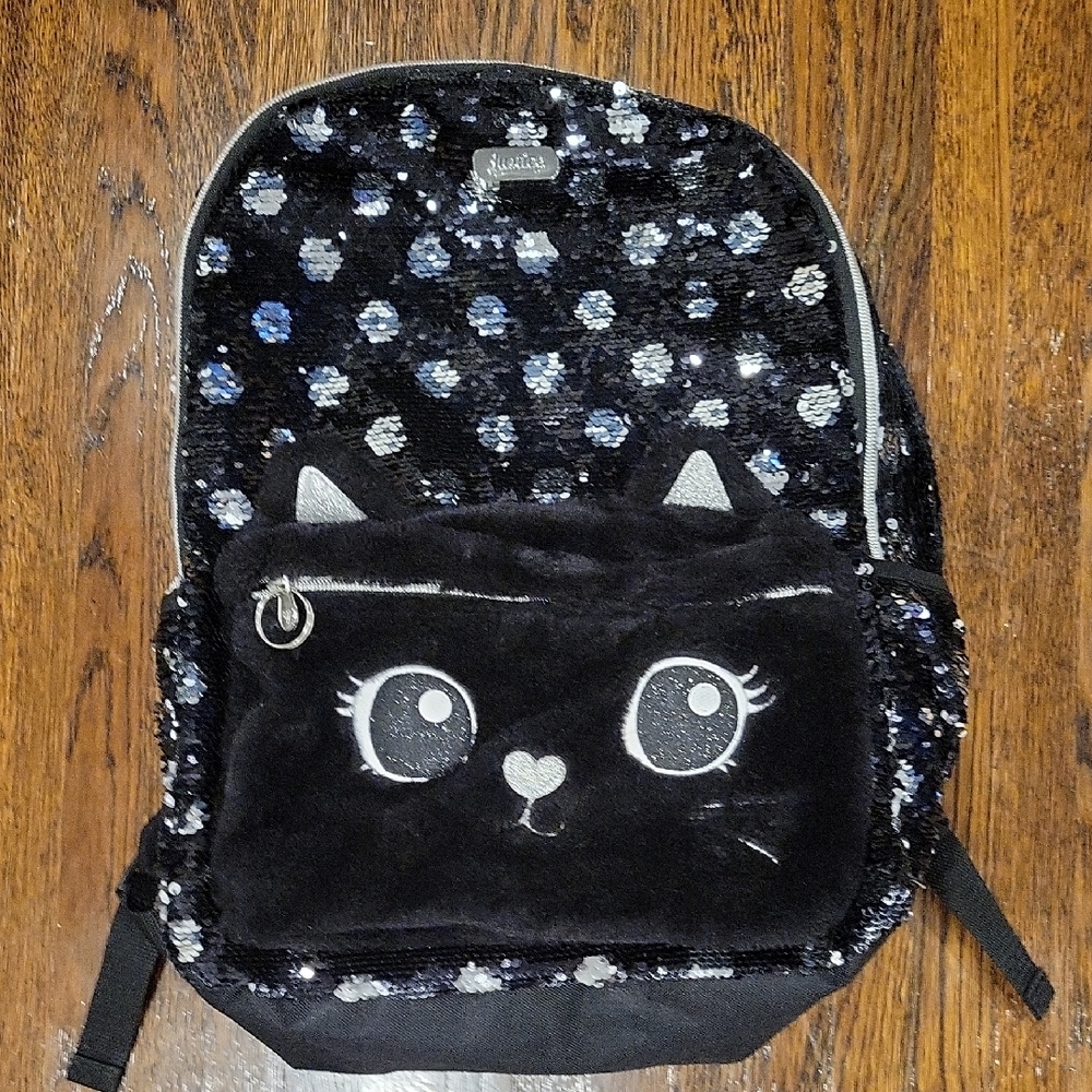 Original Justice Store, Black and Silver Sequin Cat Backpack